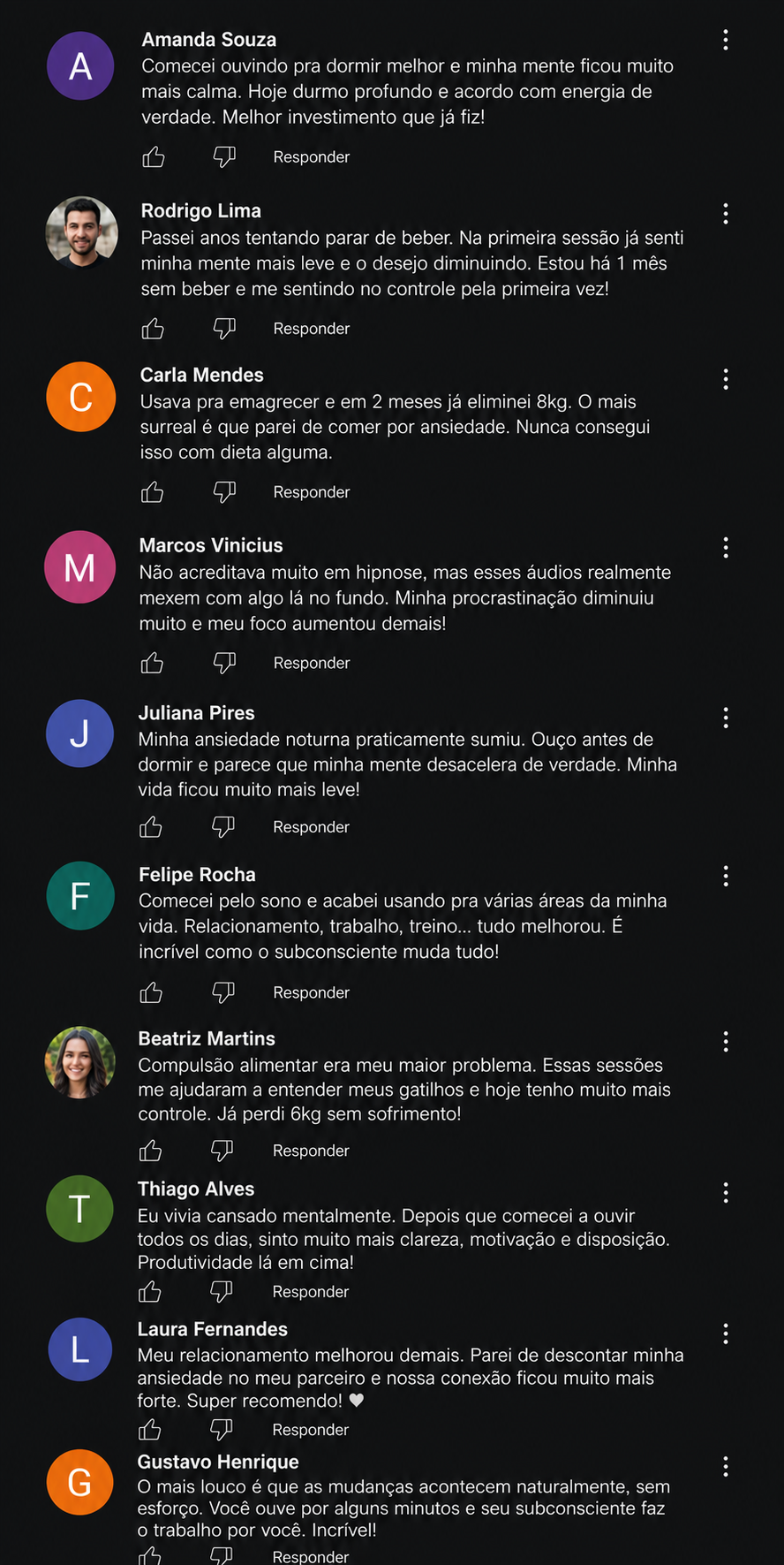 Depoimentos de pessoas reais